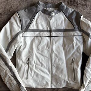 Women's White and Gray Leather Jacket